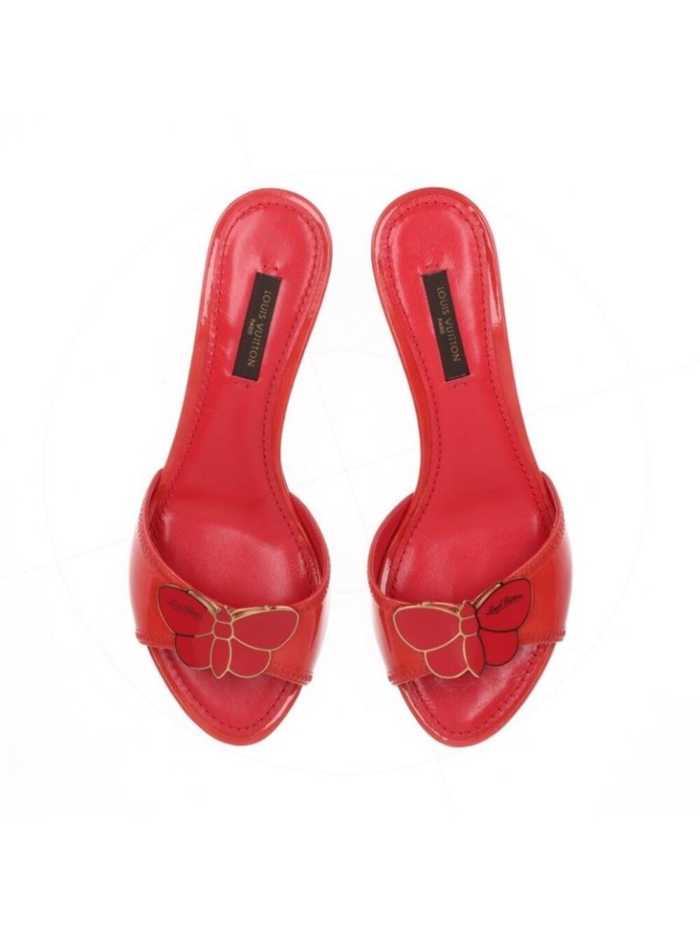 Louis Vuitton 08 Butterfly V Mark Patent Leather Mules 35 Bl0048 Red - Picture 7 of 15